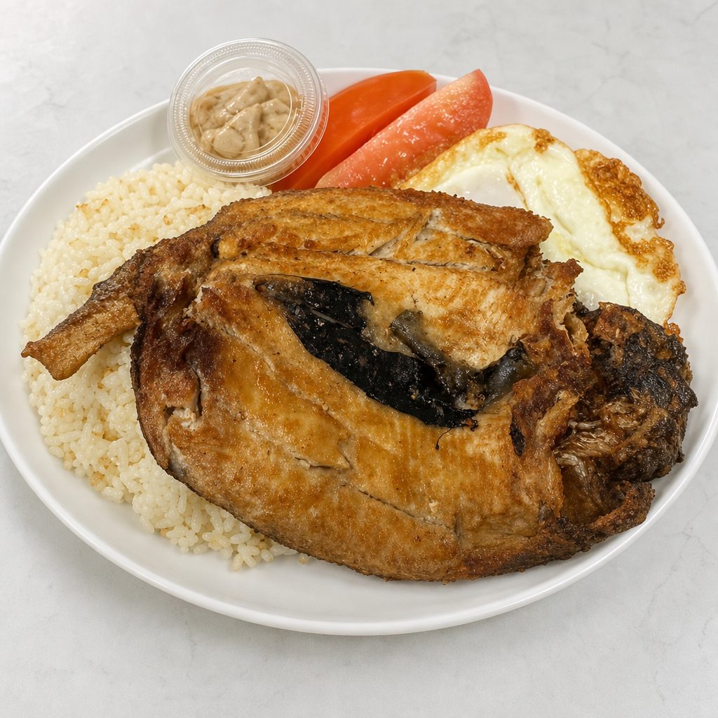Bansilog (Bangus Tapa) Served with Garlic Rice and 2 Eggs.