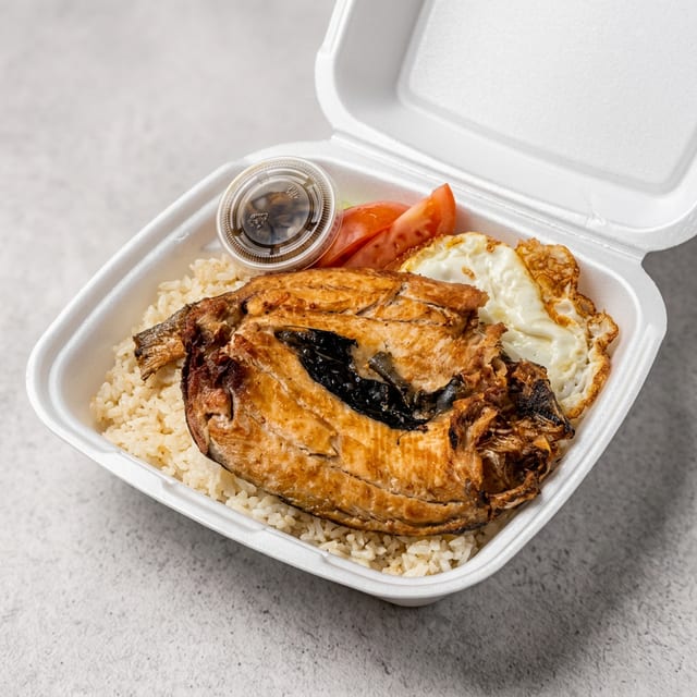 Bansilog (Bangus Tapa) Served with Garlic Rice and 2 Eggs.